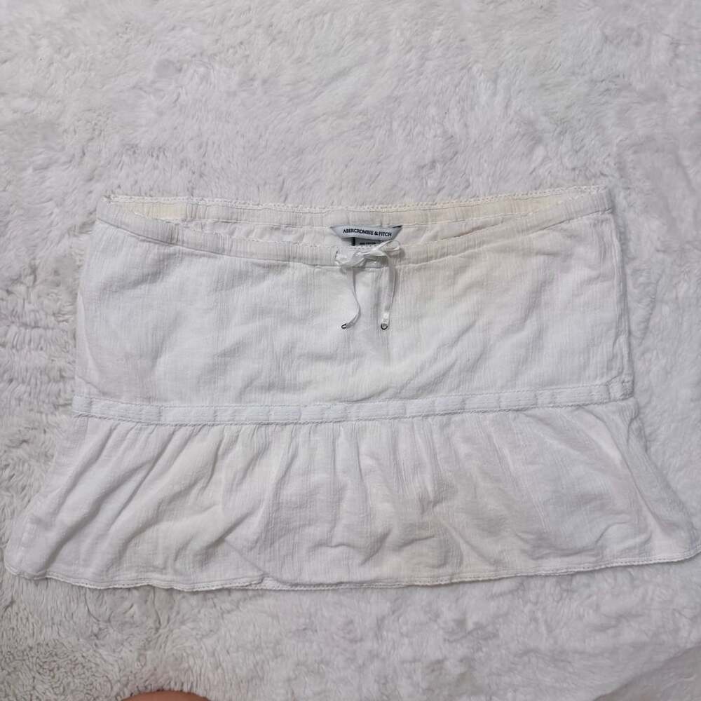 Abercrombie & Fitch Mini Skirt Size M White Cotton Drawstring Ruffled